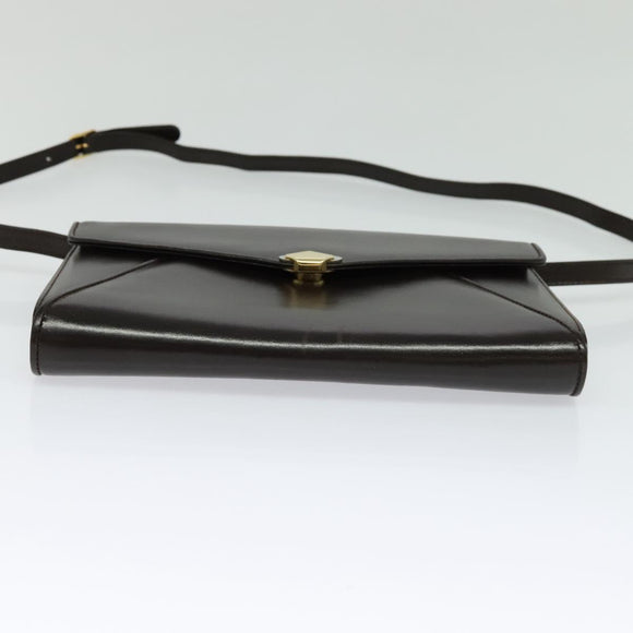 BALLY Shoulder Bag Leather Dark Brown Gold Auth BA1161
