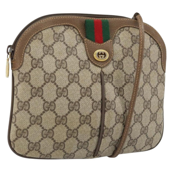 GUCCI GG Supreme Web Sherry Line Bag PVC Beige Gold 904 02 047 Auth BA11637