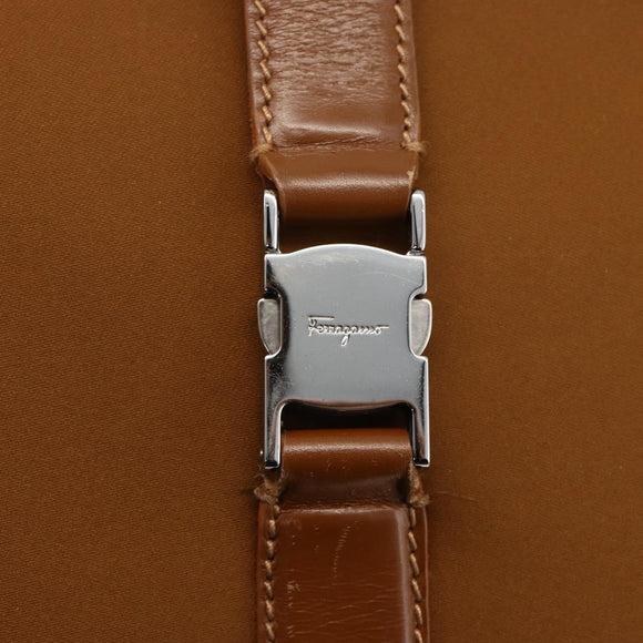 Salvatore Ferragamo Shoulder Bag Nylon Brown Silver Auth BA11638