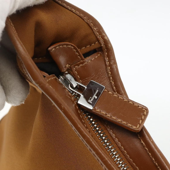 Salvatore Ferragamo Shoulder Bag Nylon Brown Silver Auth BA11638