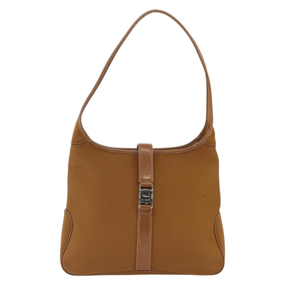 Salvatore Ferragamo Shoulder Bag Nylon Brown Silver Auth BA11638