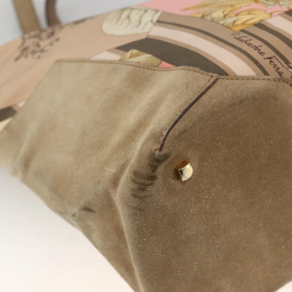 Salvatore Ferragamo Tote Bag Canvas Beige Gold Auth BA11639