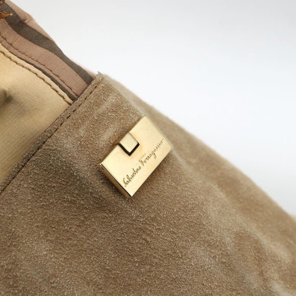 Salvatore Ferragamo Tote Bag Canvas Beige Gold Auth BA11639