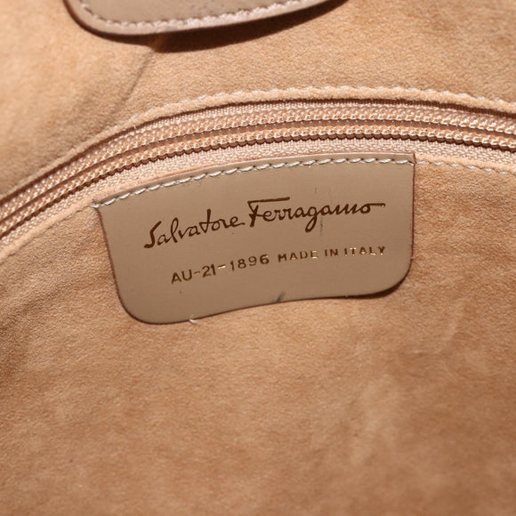 Salvatore Ferragamo Tote Bag Canvas Beige Gold Auth BA11639