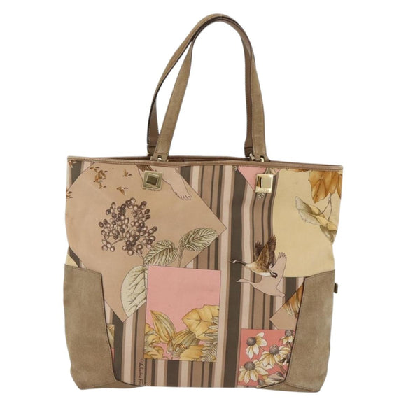 Salvatore Ferragamo Tote Bag Canvas Beige Gold Auth BA11639
