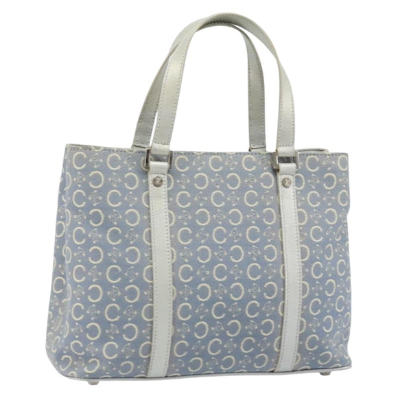 CELINE C Macadam Canvas Hand Bag Light Blue Silver Auth BA11640
