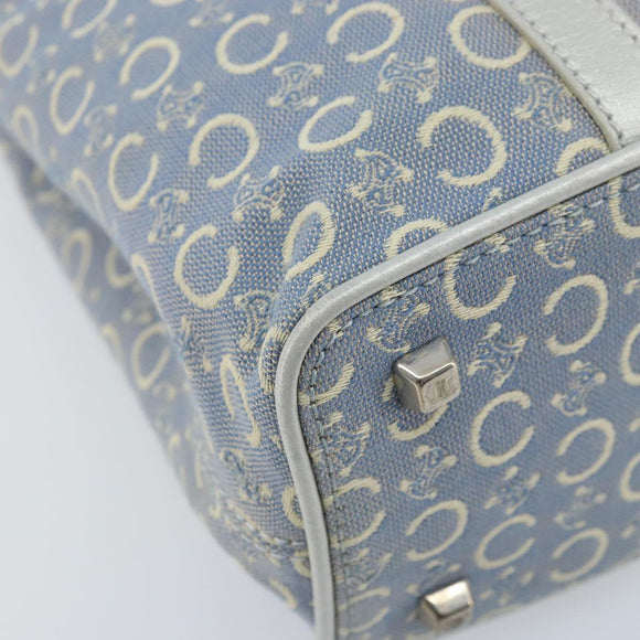 CELINE C Macadam Canvas Hand Bag Light Blue Silver Auth BA11640