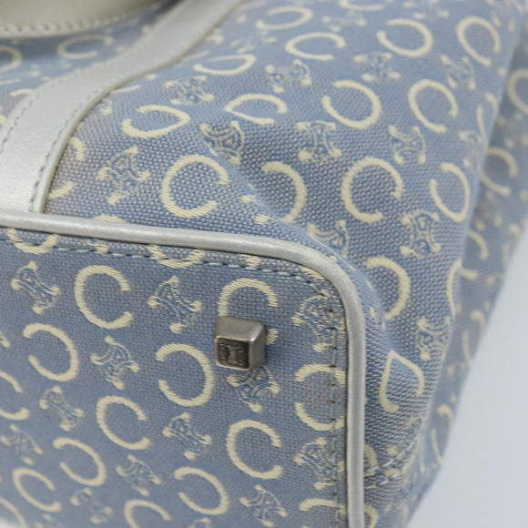 CELINE C Macadam Canvas Hand Bag Light Blue Silver Auth BA11640
