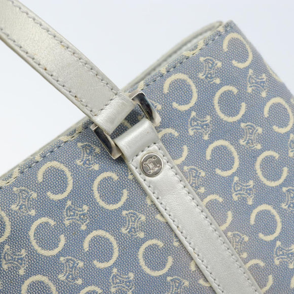 CELINE C Macadam Canvas Hand Bag Light Blue Silver Auth BA11640