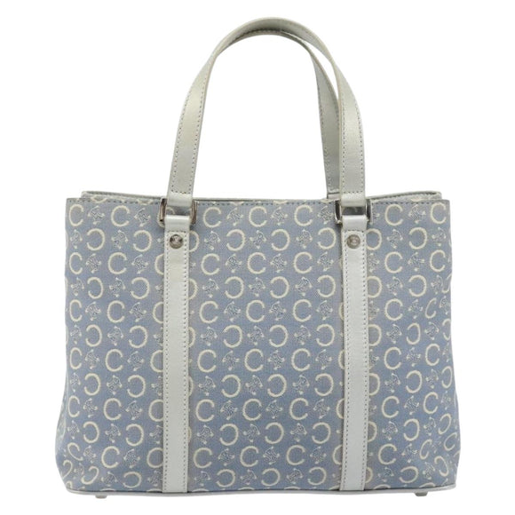 CELINE C Macadam Canvas Hand Bag Light Blue Silver Auth BA11640