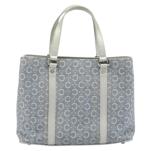 CELINE C Macadam Canvas Hand Bag Light Blue Silver Auth BA11640