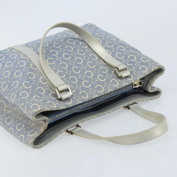 CELINE C Macadam Canvas Hand Bag Light Blue Silver Auth BA11640