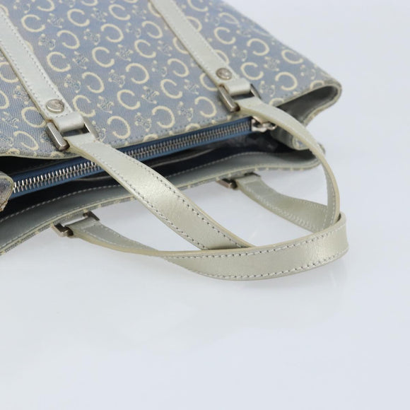 CELINE C Macadam Canvas Hand Bag Light Blue Silver Auth BA11640