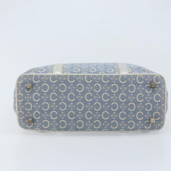 CELINE C Macadam Canvas Hand Bag Light Blue Silver Auth BA11640