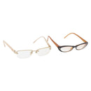 CHANEL Glasses plastic 2 Set Brown Beige CC Auth BA11642-1