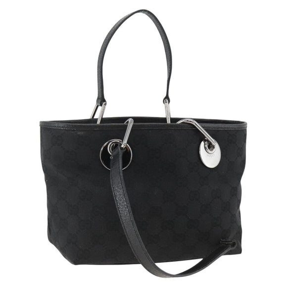 GUCCI GG Canvas Hand Bag Black Silver 120844 Auth BA11644
