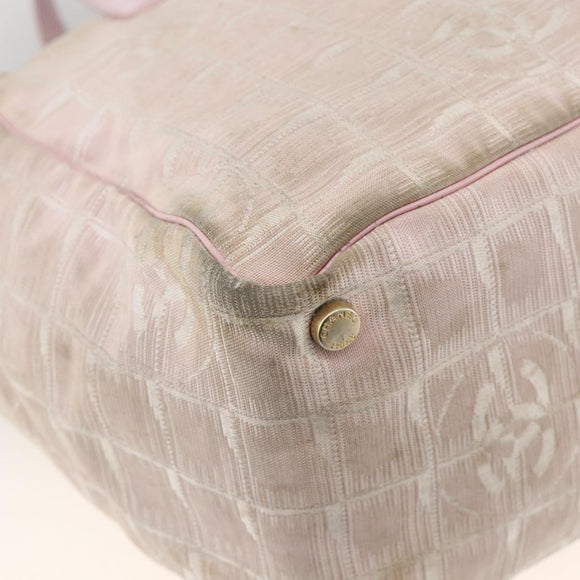 CHANEL New Travel Line Tote Bag Nylon Pink Gold CC Auth BA11645