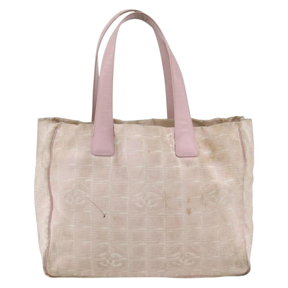 CHANEL New Travel Line Tote Bag Nylon Pink Gold CC Auth BA11645
