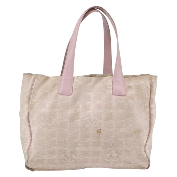 CHANEL New Travel Line Tote Bag Nylon Pink Gold CC Auth BA11645