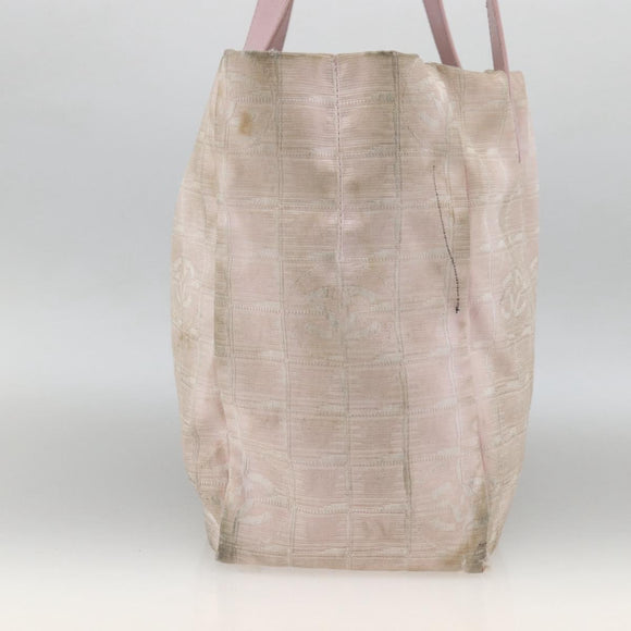 CHANEL New Travel Line Tote Bag Nylon Pink Gold CC Auth BA11645