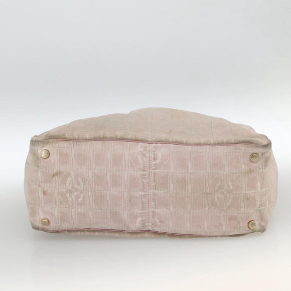 CHANEL New Travel Line Tote Bag Nylon Pink Gold CC Auth BA11645