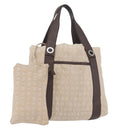 BVLGARI Tote Bag Canvas Beige Silver Auth BA11649-1