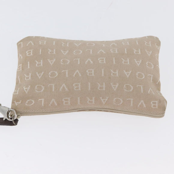 BVLGARI Tote Bag Canvas Beige Silver Auth BA11649