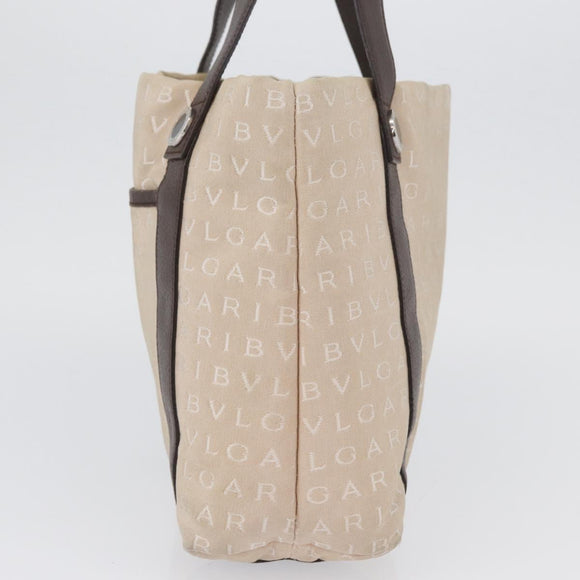 BVLGARI Tote Bag Canvas Beige Silver Auth BA11649