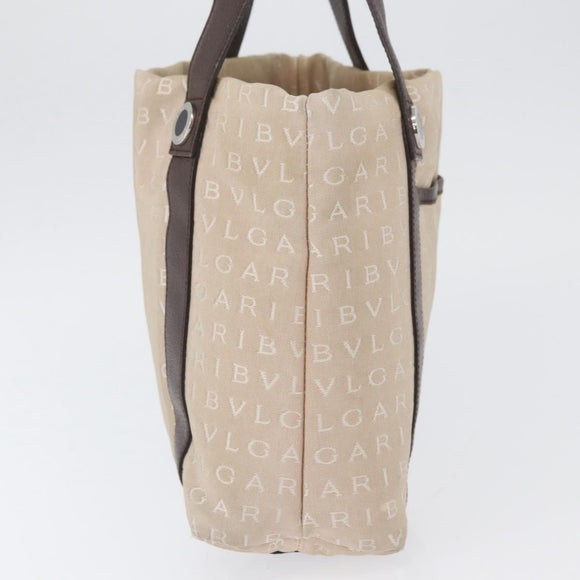 BVLGARI Tote Bag Canvas Beige Silver Auth BA11649