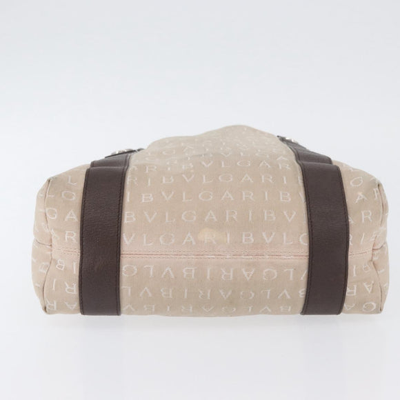 BVLGARI Tote Bag Canvas Beige Silver Auth BA11649
