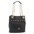 MCM Chain Shoulder Bag Leather Black Gold Auth BA11650-1