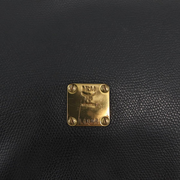 MCM Chain Shoulder Bag Leather Black Gold Auth BA11650