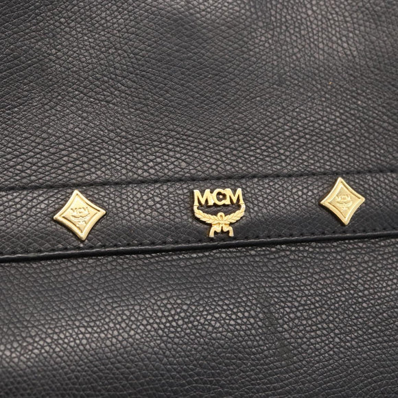 MCM Chain Shoulder Bag Leather Black Gold Auth BA11650