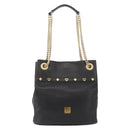 MCM Chain Shoulder Bag Leather Black Gold Auth BA11650-2