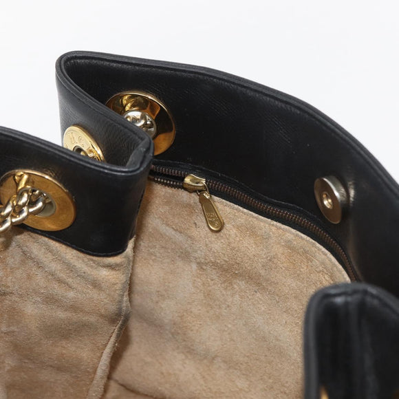 MCM Chain Shoulder Bag Leather Black Gold Auth BA11650