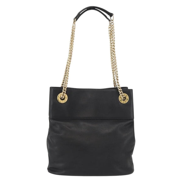 MCM Chain Shoulder Bag Leather Black Gold Auth BA11650