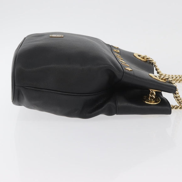MCM Chain Shoulder Bag Leather Black Gold Auth BA11650