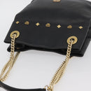 MCM Chain Shoulder Bag Leather Black Gold Auth BA11650-6