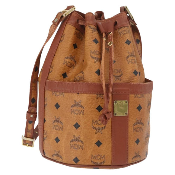 MCM Vicetos Logogram Shoulder Bag PVC Leather Brown Gold Auth BA11651