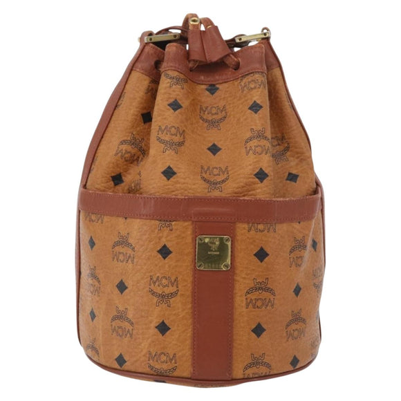MCM Vicetos Logogram Shoulder Bag PVC Leather Brown Gold Auth BA11651