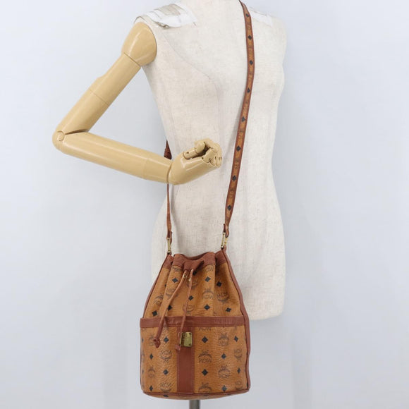 MCM Vicetos Logogram Shoulder Bag PVC Leather Brown Gold Auth BA11651