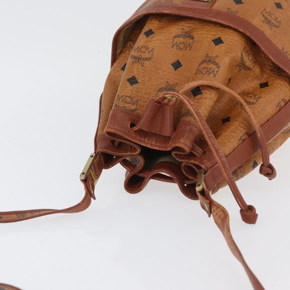 MCM Vicetos Logogram Shoulder Bag PVC Leather Brown Gold Auth BA11651