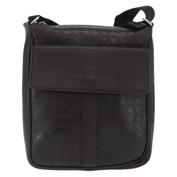 Salvatore Ferragamo Shoulder Bag Leather Black Gold Auth BA11653