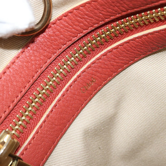 Chloe Hand Bag Leather Red Gold Auth BA11654