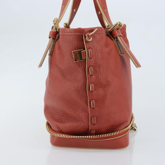 Chloe Hand Bag Leather Red Gold Auth BA11654