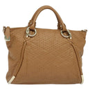 BALLY Hand Bag Leather Brown Gold Auth BA1166-1