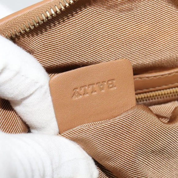 BALLY Hand Bag Leather Brown Gold Auth BA1166