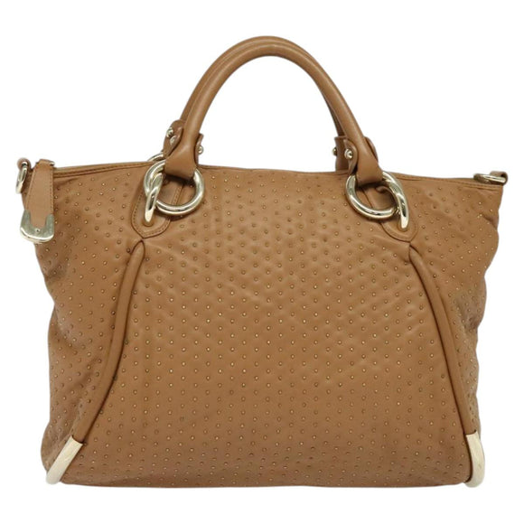 BALLY Hand Bag Leather Brown Gold Auth BA1166