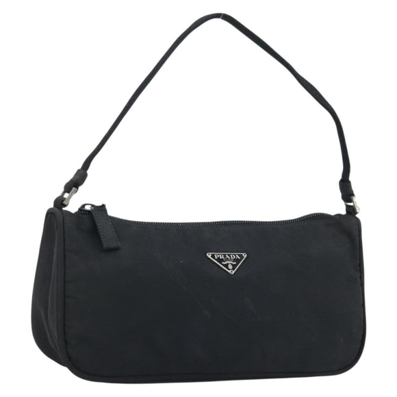 PRADA Accessory Pouch Nylon Black Silver Auth BA11668