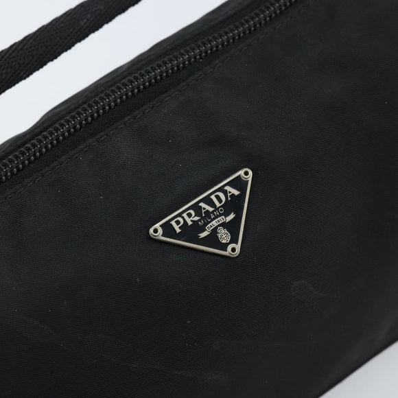 PRADA Accessory Pouch Nylon Black Silver Auth BA11668